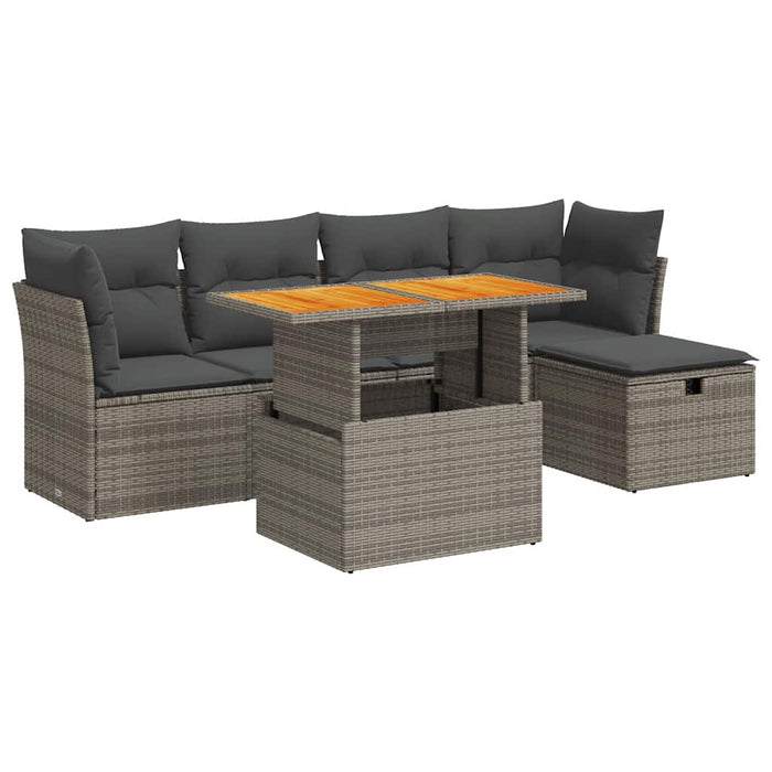 Set mobilier grădină cu perne 6 piese gri poliratan/lemn acacia - WALTI WALTI