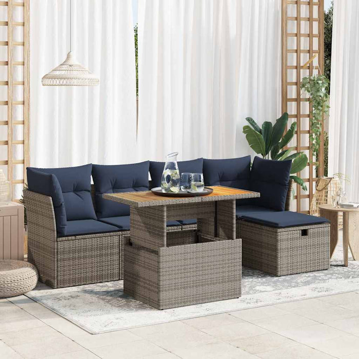 Set mobilier grădină cu perne 6 piese gri poliratan/lemn acacia - WALTI WALTI