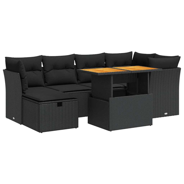 Set canapele grădină perne 7 piese negru, poliratan/lemn acacia - WALTI WALTI
