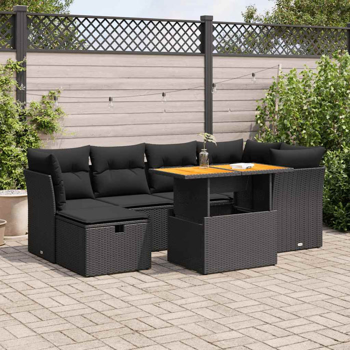Set canapele grădină perne 7 piese negru, poliratan/lemn acacia - WALTI WALTI