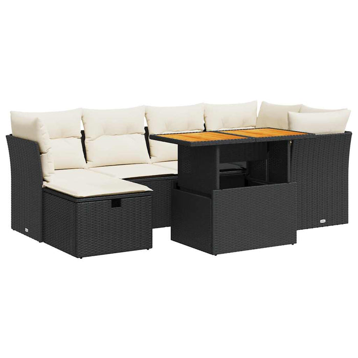 Set canapele grădină perne 7 piese negru, poliratan/lemn acacia WALTI