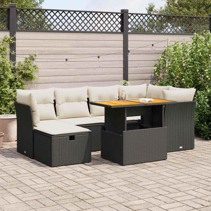 Set canapele grădină perne 7 piese negru, poliratan/lemn acacia WALTI