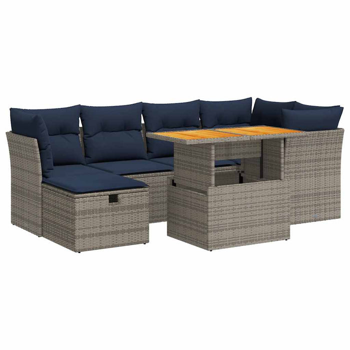 Set canapele grădină perne 7 piese negru, poliratan/lemn acacia - WALTI WALTI