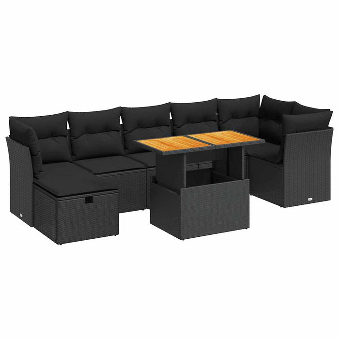 Set mobilier grădină perne 8 piese negru, poliratan/lemn acacia - WALTI WALTI