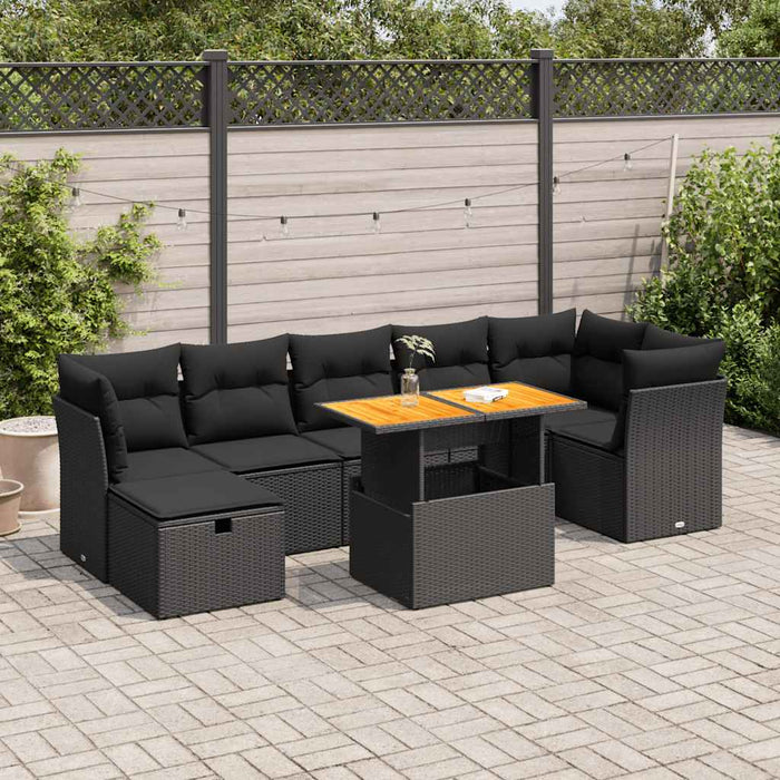 Set mobilier grădină perne 8 piese negru, poliratan/lemn acacia - WALTI WALTI