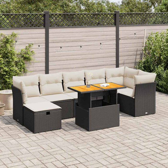 Set mobilier grădină perne 8 piese negru, poliratan/lemn acacia - WALTI WALTI