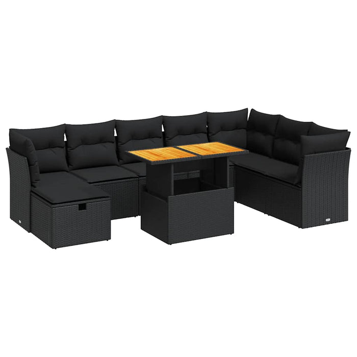 Set mobilier grădină perne 9 piese negru poliratan/lemn acacia - WALTI WALTI