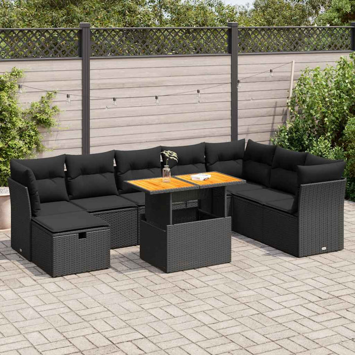 Set mobilier grădină perne 9 piese negru poliratan/lemn acacia - WALTI WALTI