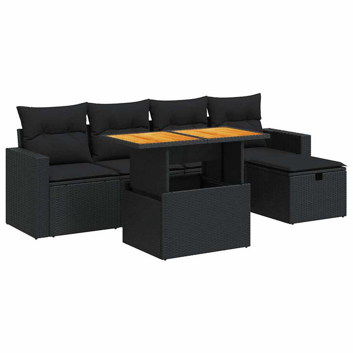 Set mobilier grădină perne 6 piese negru poliratan/lemn acacia - WALTI WALTI