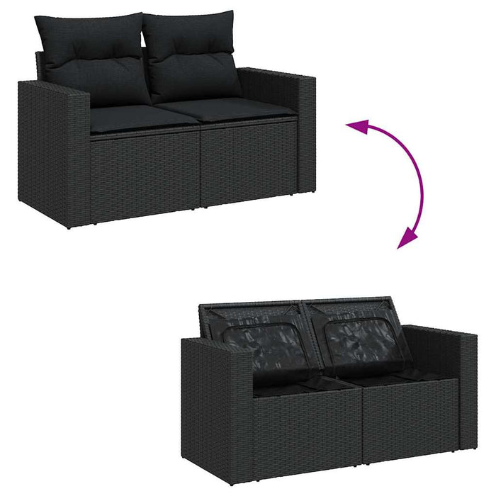 Set mobilier grădină perne 6 piese negru poliratan/lemn acacia - WALTI WALTI