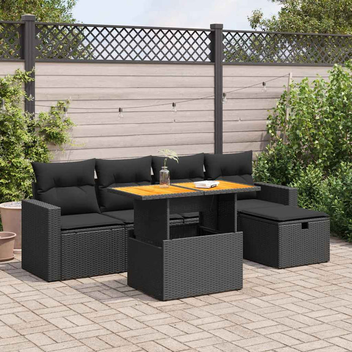 Set mobilier grădină perne 6 piese negru poliratan/lemn acacia - WALTI WALTI