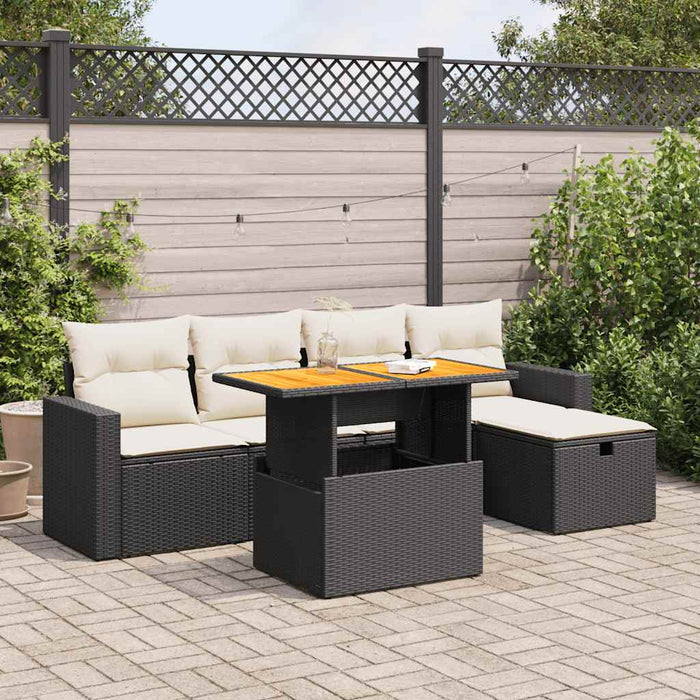 Set mobilier grădină perne 6 piese negru poliratan/lemn acacia - WALTI WALTI