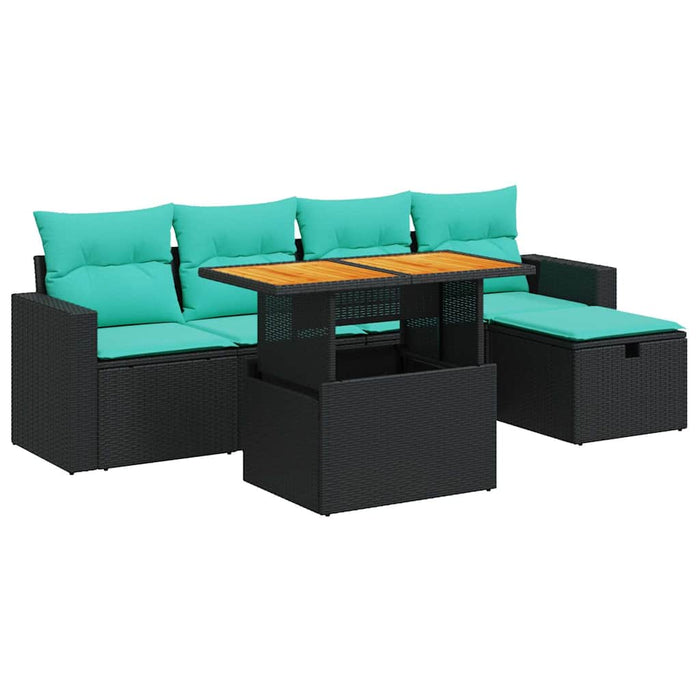 Set mobilier grădină perne 6 piese negru poliratan/lemn acacia WALTI