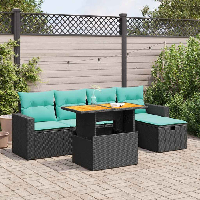 Set mobilier grădină perne 6 piese negru poliratan/lemn acacia WALTI