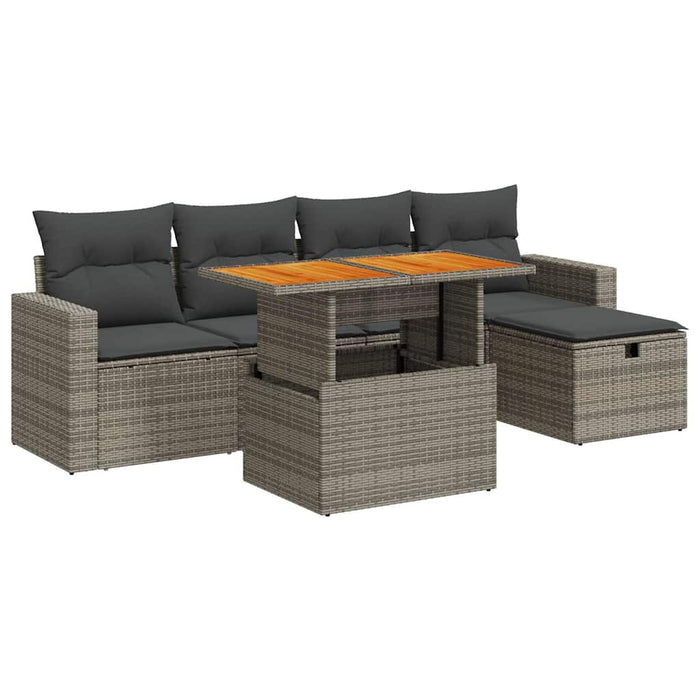 Set mobilier grădină cu perne 6 piese gri poliratan/lemn acacia - WALTI WALTI