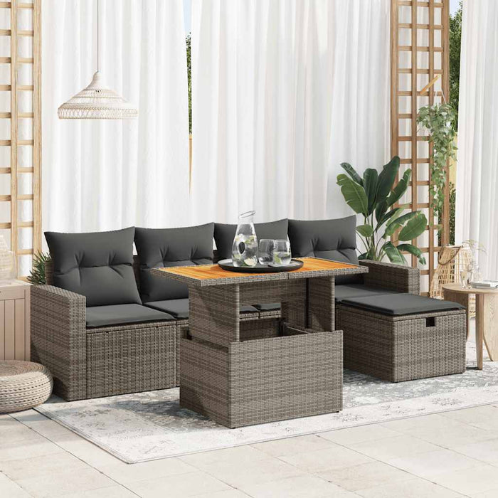 Set mobilier grădină cu perne 6 piese gri poliratan/lemn acacia - WALTI WALTI