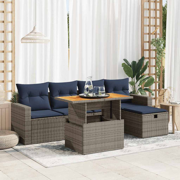 Set mobilier grădină cu perne 6 piese gri poliratan/lemn acacia - WALTI WALTI