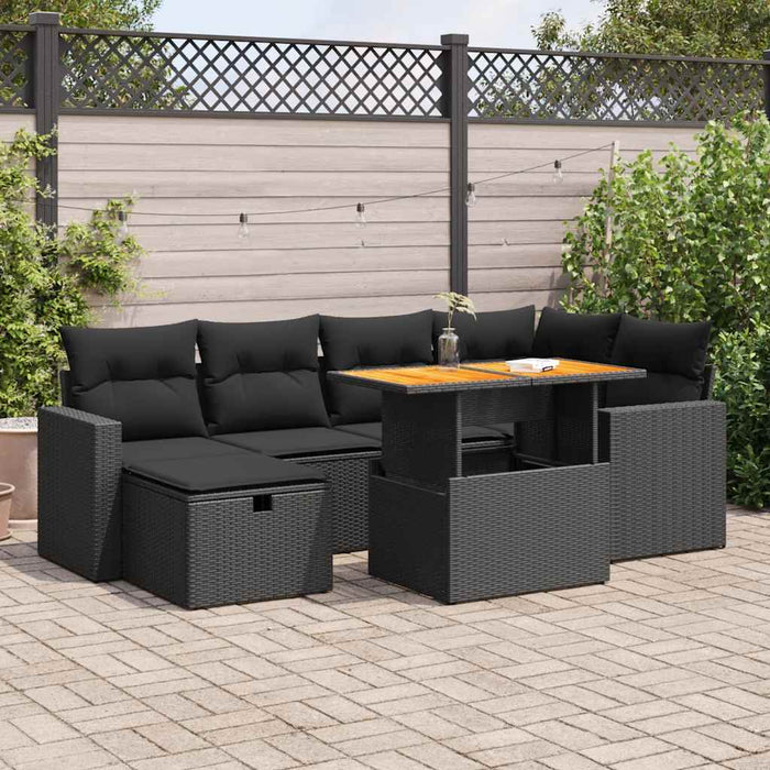 Set mobilier grădină perne 8 piese negru, poliratan/lemn acacia - WALTI WALTI