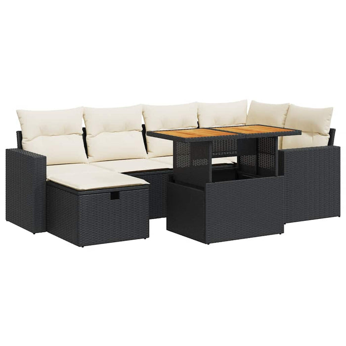Set mobilier grădină perne 8 piese negru, poliratan/lemn acacia - WALTI WALTI