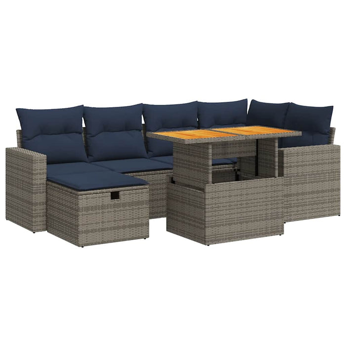 Set canapele grădină perne 7 piese negru, poliratan/lemn acacia - WALTI WALTI