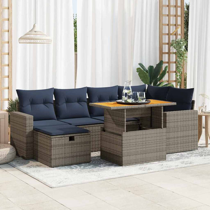 Set canapele grădină perne 7 piese negru, poliratan/lemn acacia - WALTI WALTI