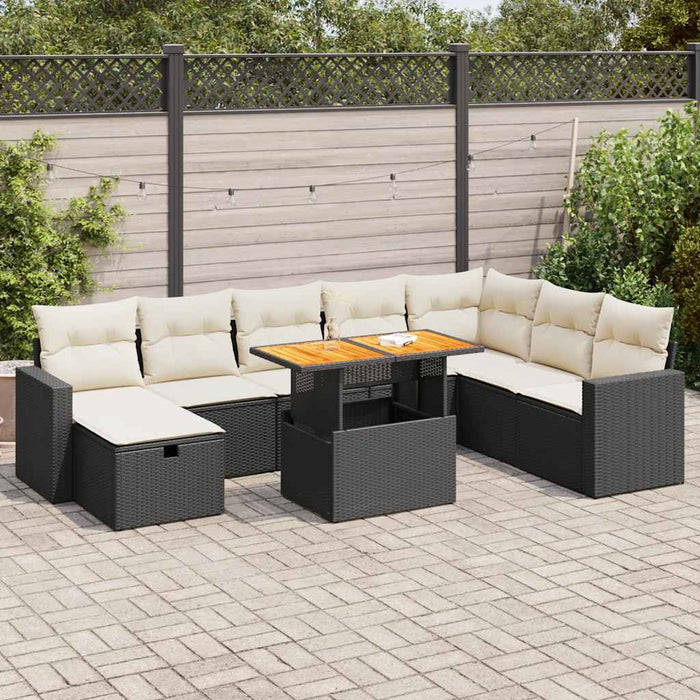 Set mobilier grădină perne 9 piese negru poliratan/lemn acacia - WALTI WALTI