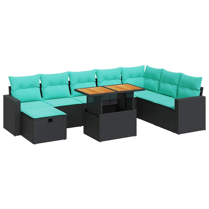 Set mobilier grădină perne 9 piese negru poliratan/lemn acacia - WALTI WALTI