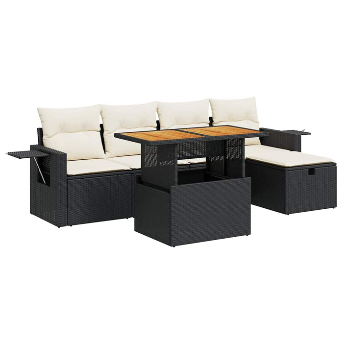 Set mobilier grădină perne 6 piese negru poliratan/lemn acacia WALTI