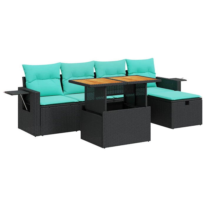 Set mobilier grădină perne 6 piese negru poliratan/lemn acacia - WALTI WALTI