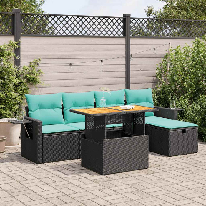 Set mobilier grădină perne 6 piese negru poliratan/lemn acacia - WALTI WALTI