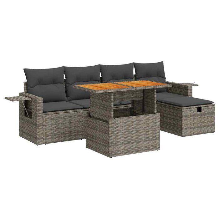 Set mobilier grădină cu perne 6 piese gri poliratan/lemn acacia WALTI