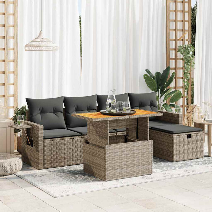 Set mobilier grădină cu perne 6 piese gri poliratan/lemn acacia WALTI