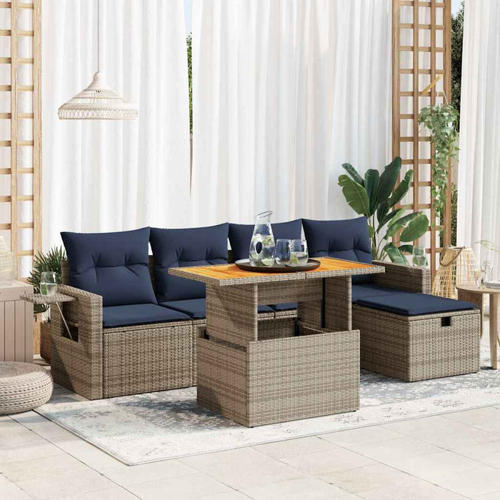 Set mobilier grădină cu perne 6 piese gri poliratan/lemn acacia - WALTI WALTI