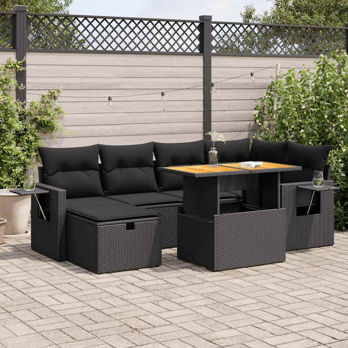 Set mobilier grădină perne 8 piese negru, poliratan/lemn acacia - WALTI WALTI