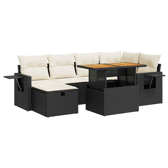 Set mobilier grădină perne 8 piese negru, poliratan/lemn acacia - WALTI WALTI