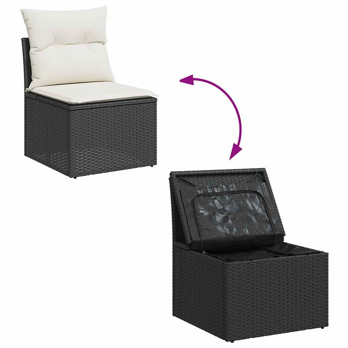 Set mobilier grădină perne 8 piese negru, poliratan/lemn acacia - WALTI WALTI