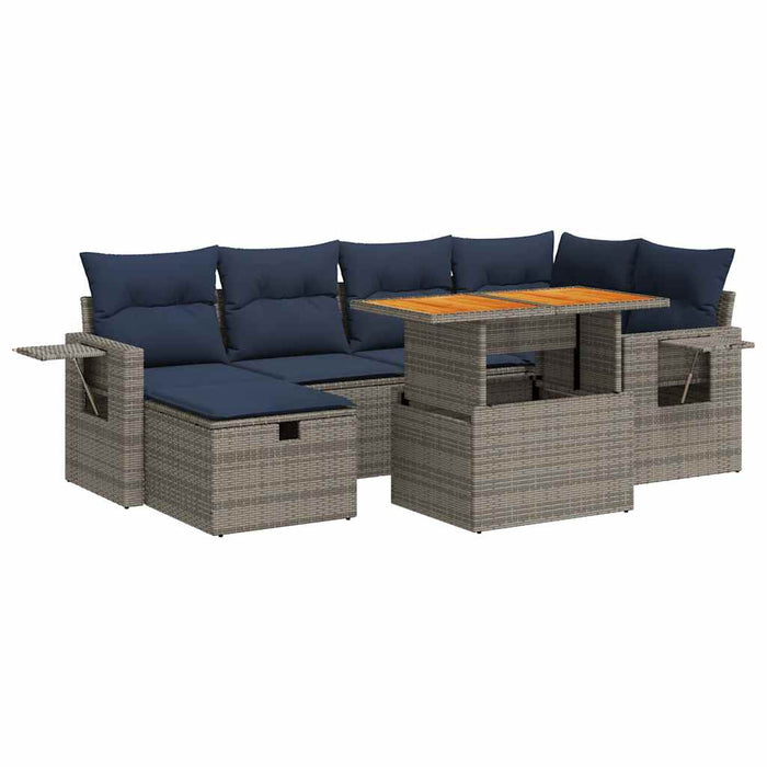 Set canapele grădină perne 7 piese negru, poliratan/lemn acacia - WALTI WALTI