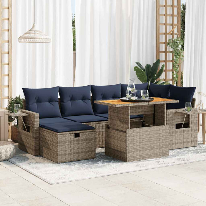 Set canapele grădină perne 7 piese negru, poliratan/lemn acacia - WALTI WALTI