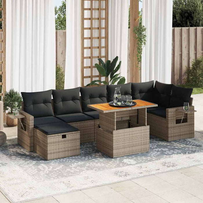 Set canapea de grădină cu perne, 5 piese, poliratan/lemn acacia WALTI