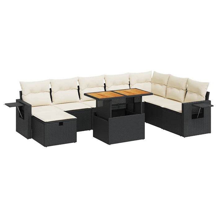 Set mobilier grădină perne 9 piese negru poliratan/lemn acacia - WALTI WALTI