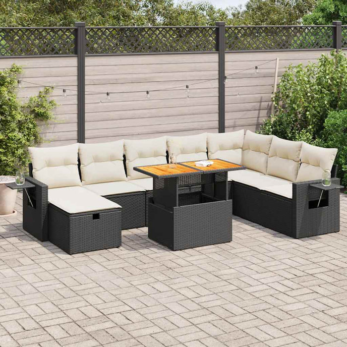Set mobilier grădină perne 9 piese negru poliratan/lemn acacia - WALTI WALTI