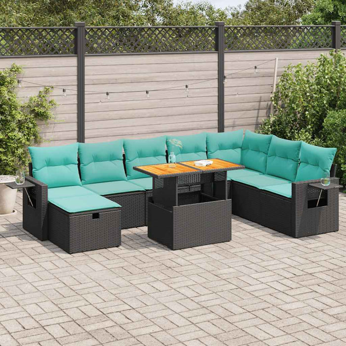 Set mobilier grădină perne 9 piese negru poliratan/lemn acacia - WALTI WALTI
