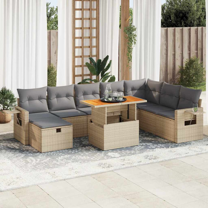 Set canapele grădină cu perne 9 piese bej poliratan/lemn acacia - WALTI WALTI