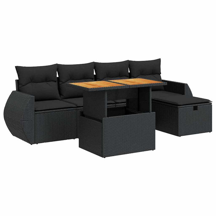 Set mobilier grădină perne 6 piese negru poliratan/lemn acacia - WALTI WALTI