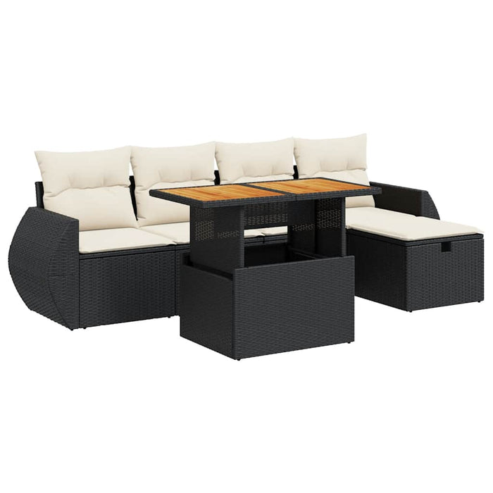 Set mobilier grădină perne 6 piese negru poliratan/lemn acacia - WALTI WALTI