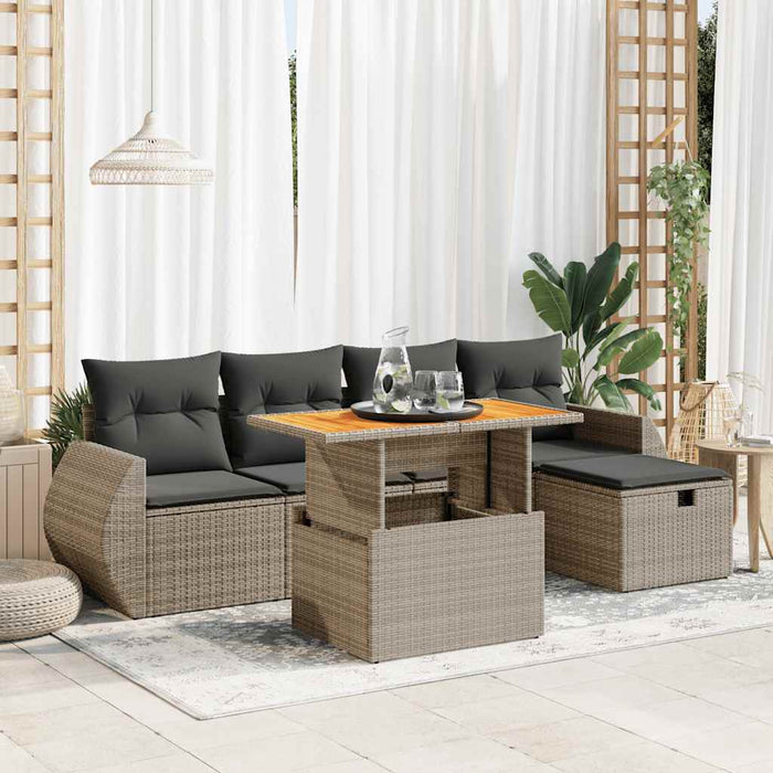 Set mobilier grădină cu perne 6 piese gri poliratan/lemn acacia - WALTI WALTI
