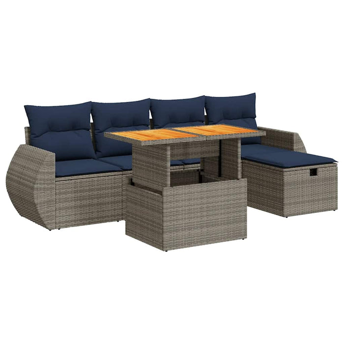 Set mobilier grădină perne 6 piese negru poliratan/lemn acacia - WALTI WALTI