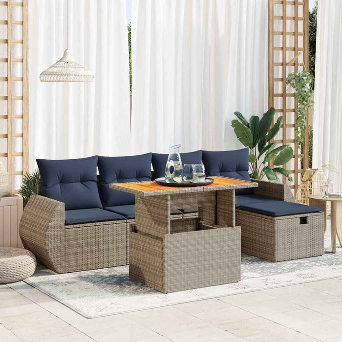 Set mobilier grădină perne 6 piese negru poliratan/lemn acacia - WALTI WALTI