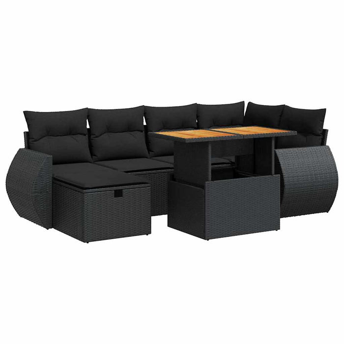 Set mobilier grădină perne 8 piese negru, poliratan/lemn acacia - WALTI WALTI