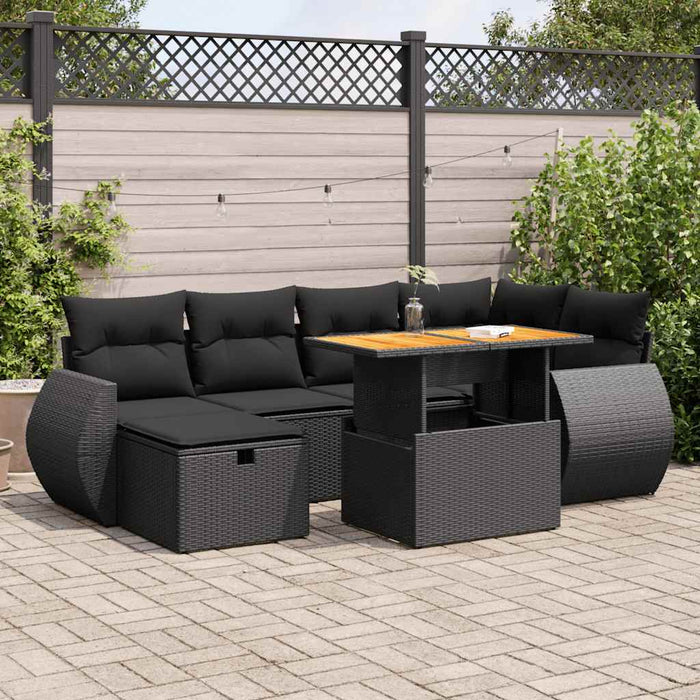 Set mobilier grădină perne 8 piese negru, poliratan/lemn acacia - WALTI WALTI